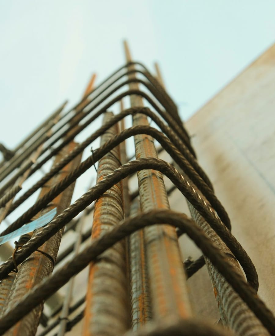 Steel reinforcement bars on a construction site