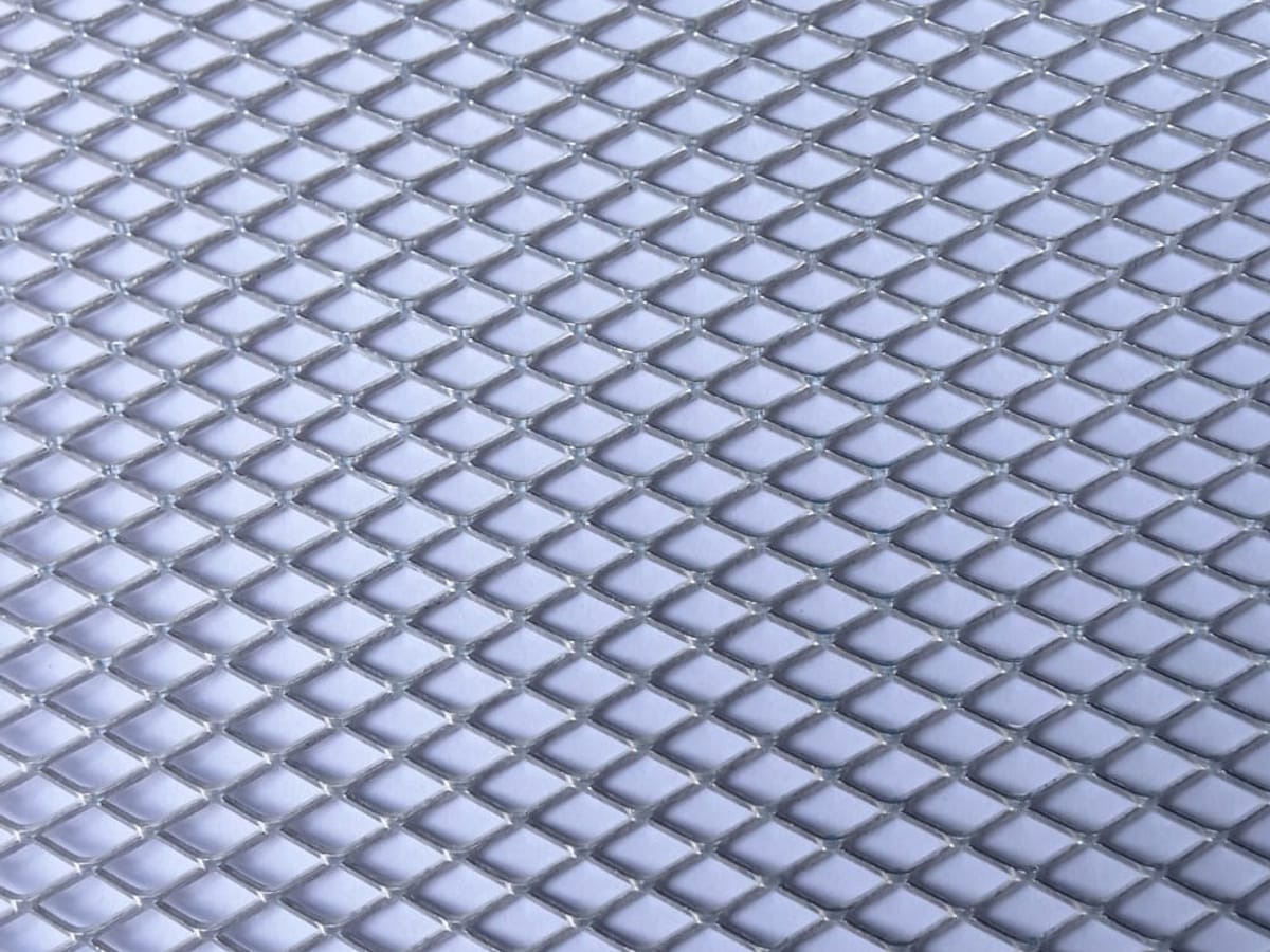 Diagonal close-up of aluminium expanded metal mesh
